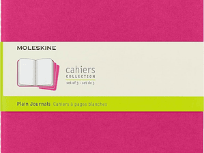 Moleskine Cahier Conjunto de 3 Caderno Lisao, Capa de Cartão com Costura de Algodão Visível, Cor Kinetic Rosa, Tamanho Extra Grande