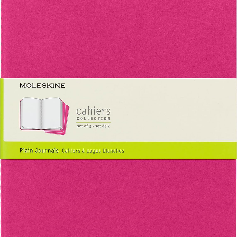 Moleskine Cahier Conjunto de 3 Caderno Lisao, Capa de Cartão com Costura de Algodão Visível, Cor Kinetic Rosa, Tamanho Extra Grande 1