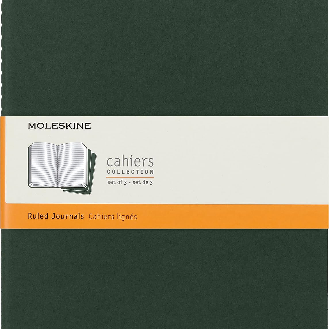 Moleskine Cahier conjunto de 3 cadernos pautadas capa de cartão e costuras de algodão visíveis, cor verde murto, extra grande 1