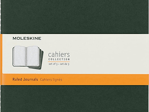 Moleskine Cahier conjunto de 3 cadernos pautadas capa de cartão e costuras de algodão visíveis, cor verde murto, extra grande