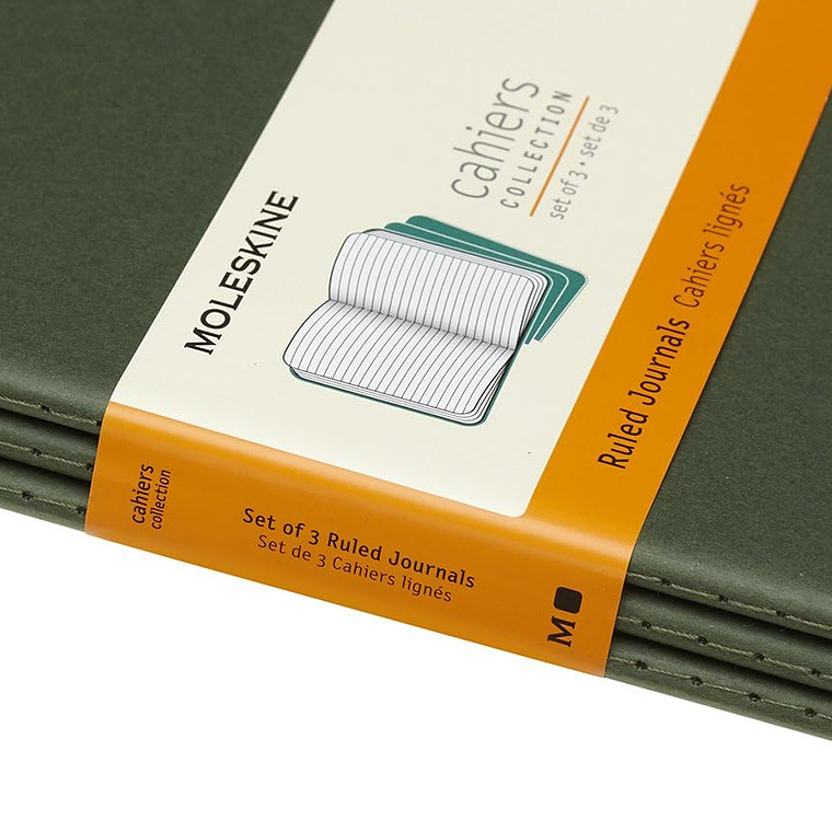 Moleskine Cahier conjunto de 3 cadernos pautadas capa de cartão e costuras de algodão visíveis, cor verde murto, extra grande 2