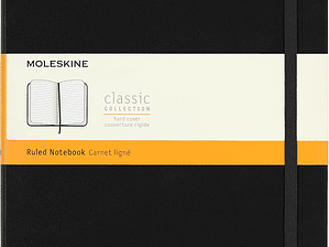 Moleskine Caderno clássico pautado, capa dura e fecho elástico, cor preta, tamanho extra grande 19 x 25 cm, 192 folhas
