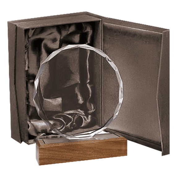 Galvano de Cristal Biselado Base de Madera 1
