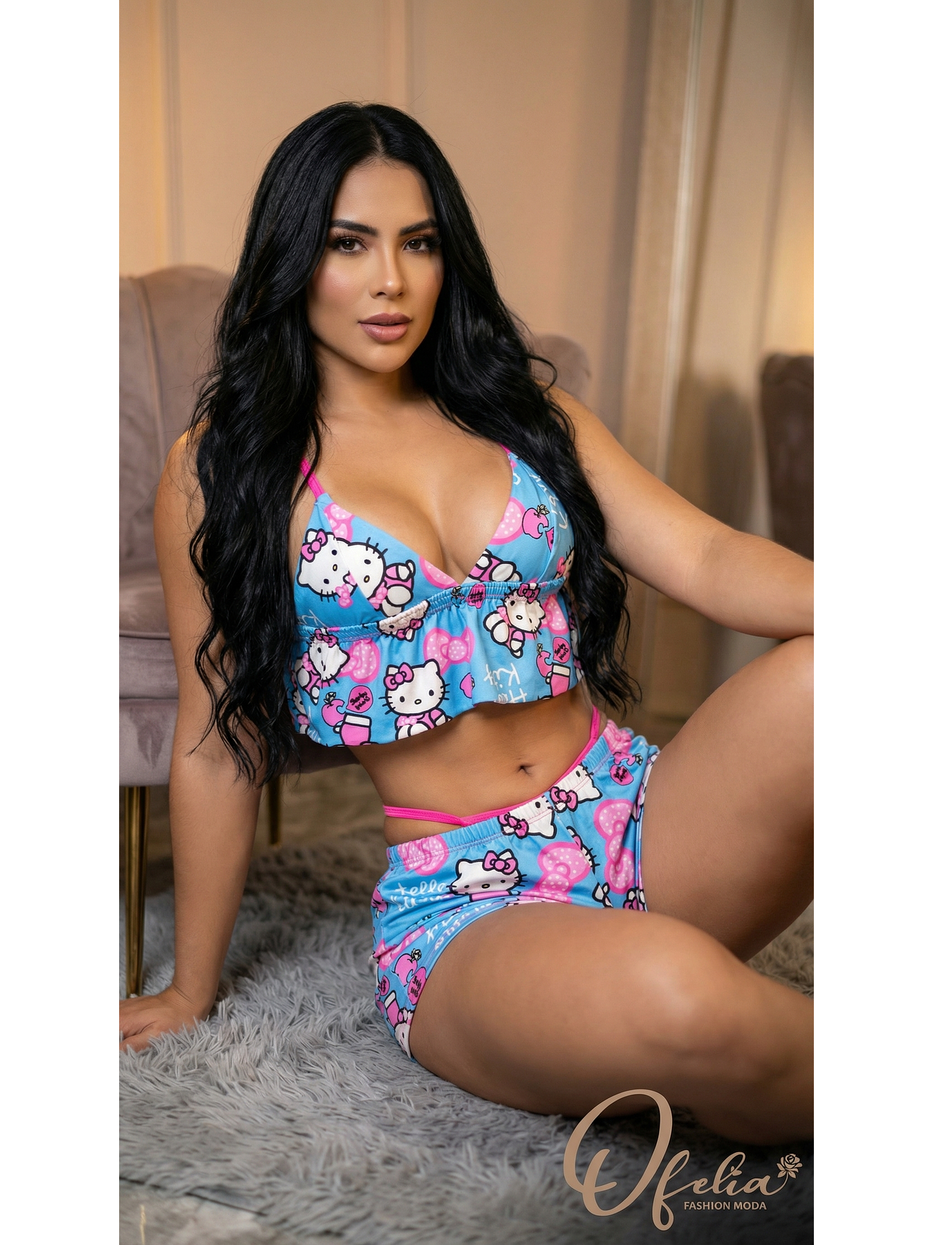 TRIO SEXY PIJAMA KITTY BLUE💗 4