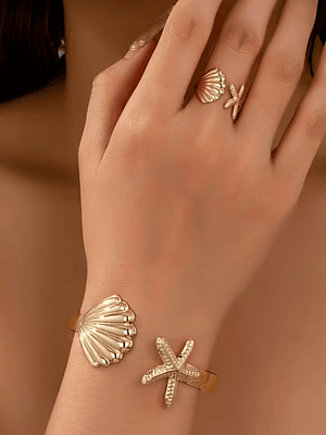  ANILLO,CHONCHA ABIERTA Y ESTRELLA DE MAR⭐🐚💎