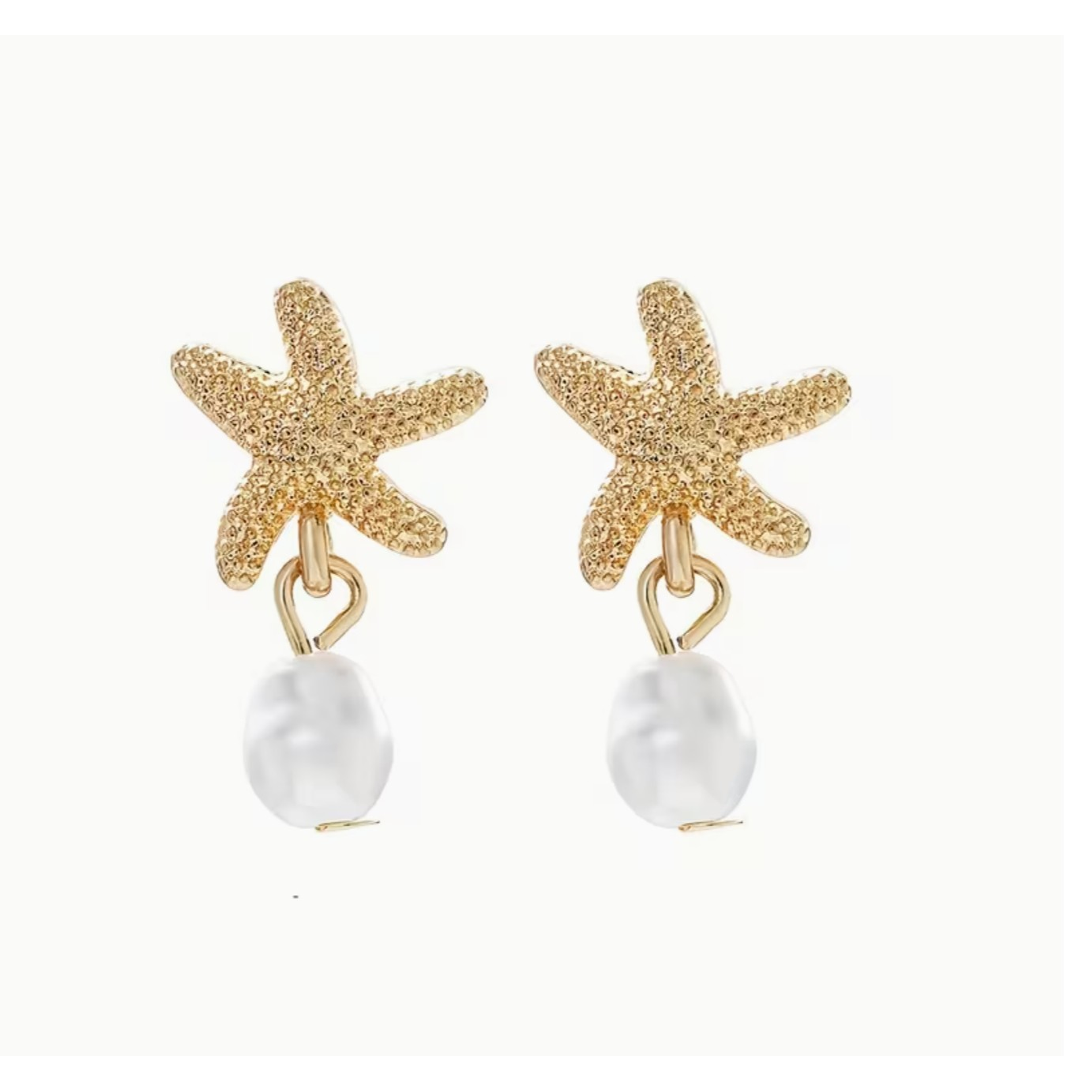 HERMOSOS PENDIENTE DE ESTRELLA DE MAR Y PERLAS 18K✨🌊 2