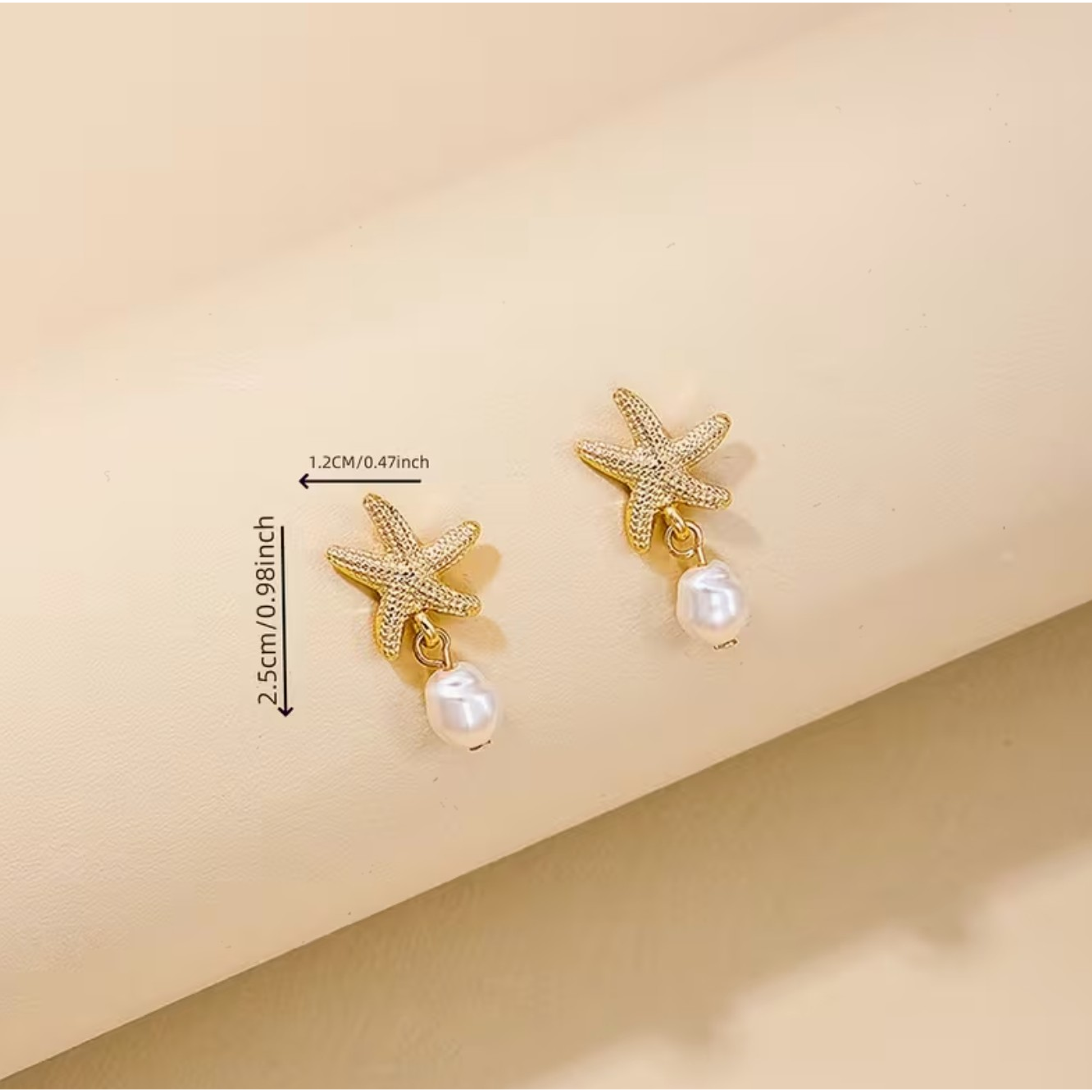 HERMOSOS PENDIENTE DE ESTRELLA DE MAR Y PERLAS 18K✨🌊 4