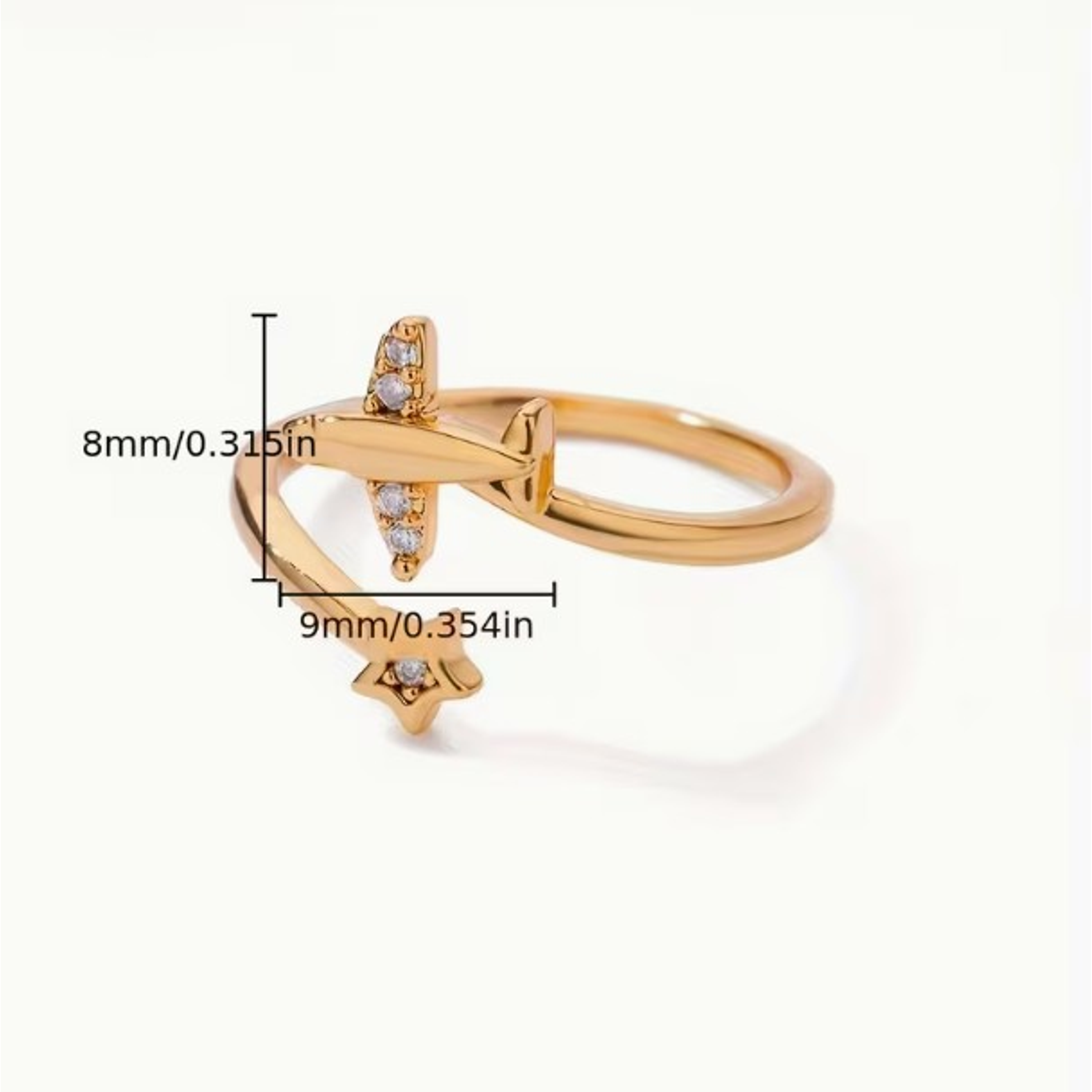ANILLO ESTRELLA & AVIÓN 💛CIRCONITA  ELEGANTE 18k 2