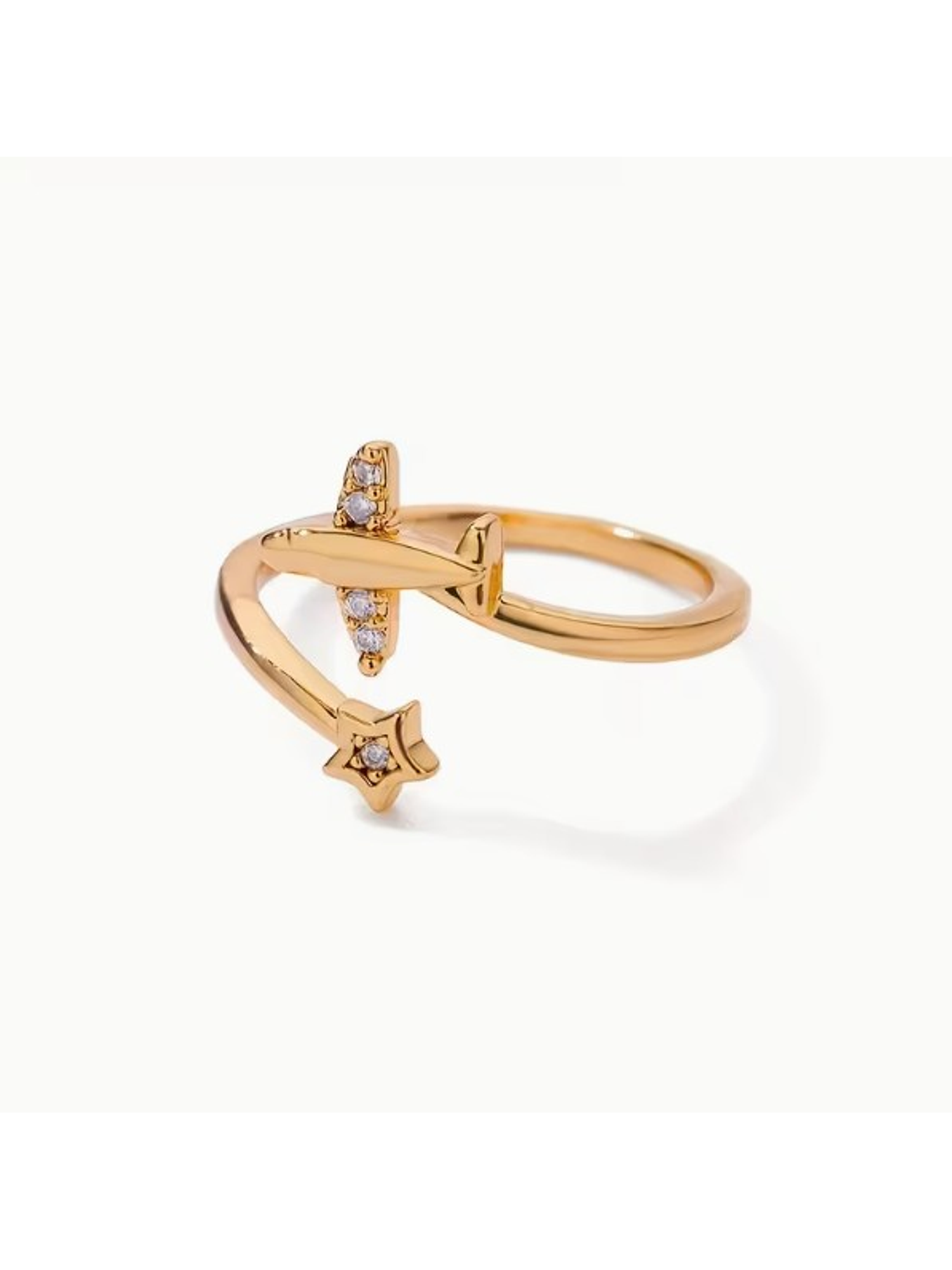 ANILLO ESTRELLA & AVIÓN 💛CIRCONITA  ELEGANTE 18k 3