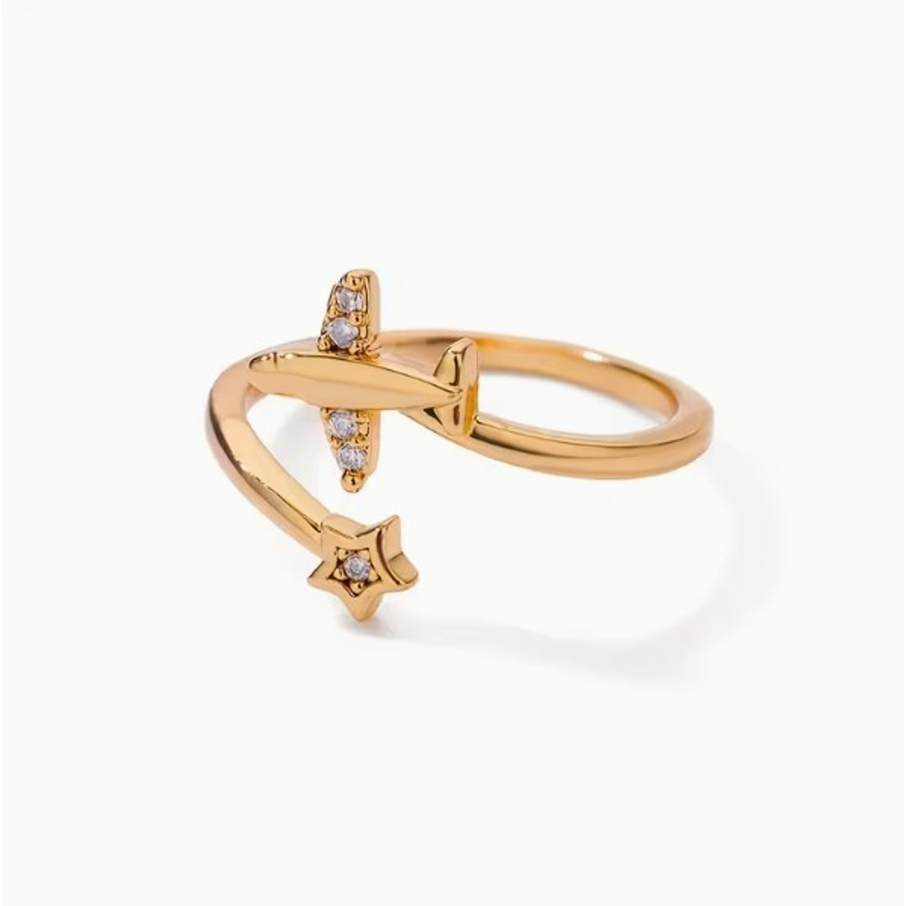 ANILLO ESTRELLA & AVIÓN 💛CIRCONITA  ELEGANTE 18k 3