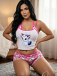 X4 PIJAMA CONJUNTO DULCE GATICA ROSA💕 - Miniatura 3