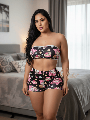 PIJAMA TRÍO STRAPLESS DULCE KITTY 🩷