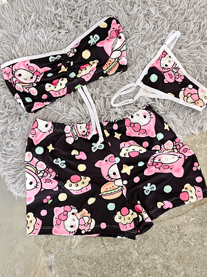 PIJAMA TRÍO STRAPLESS DULCE KITTY 🩷