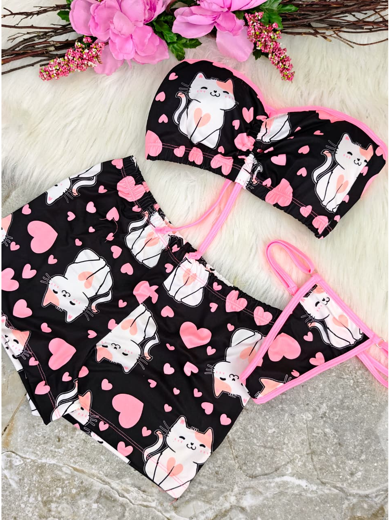 PIJAMA TRÍO STRAPLESS GATICA🐱💕 2