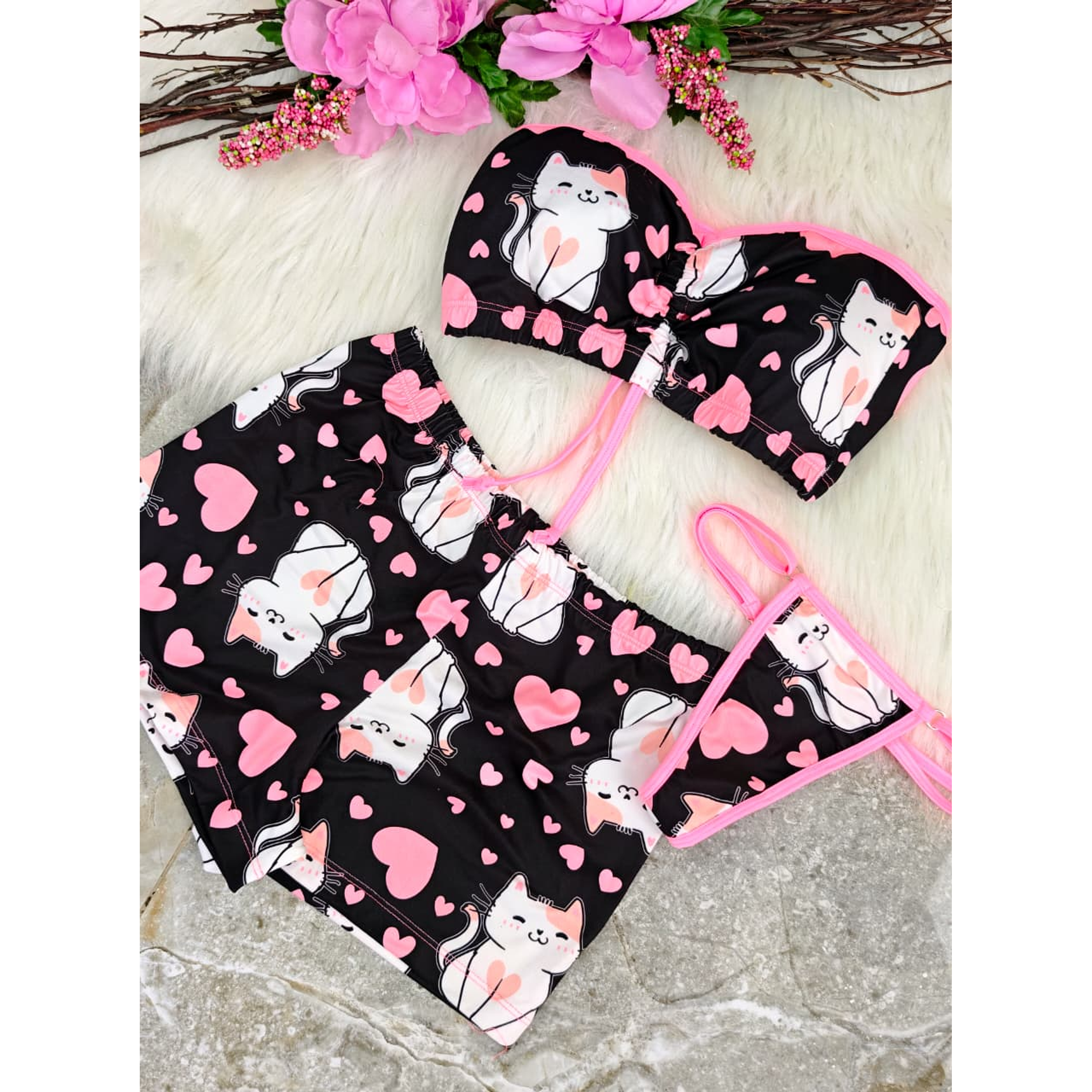 PIJAMA TRÍO STRAPLESS GATICA🐱💕 2