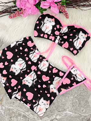 PIJAMA TRÍO STRAPLESS GATICA🐱💕