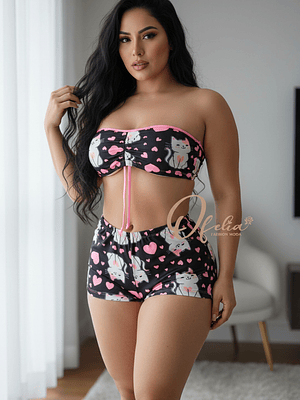 PIJAMA TRÍO STRAPLESS GATICA🐱💕