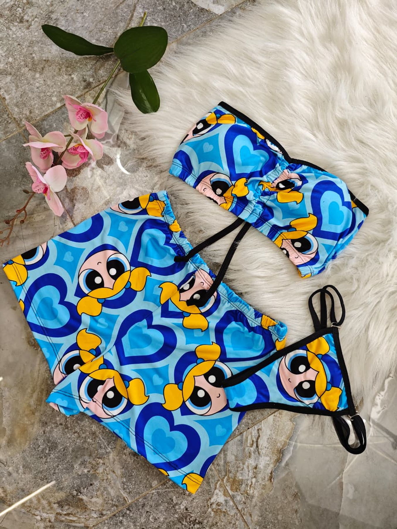 PIJAMA TRÍO STRAPLESS BURBUJA🩵 2