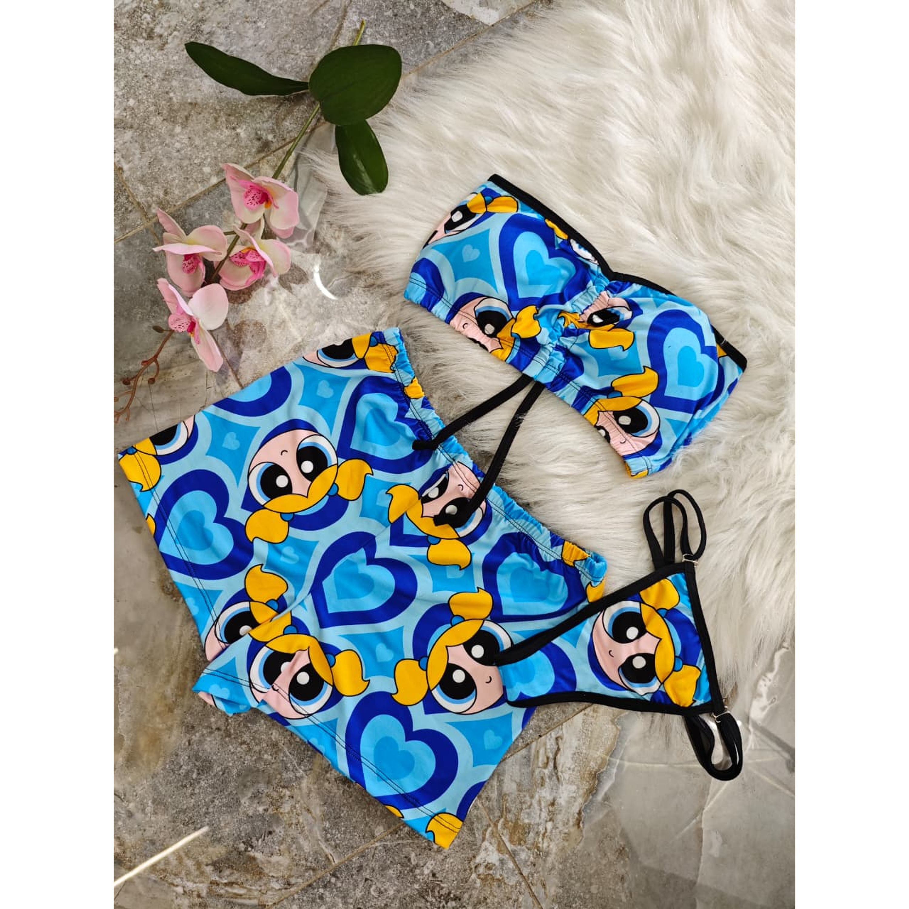 PIJAMA TRÍO STRAPLESS BURBUJA🩵 2