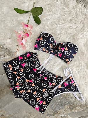 🐱✨ PIJAMA GATICO 3 PIEZAS – TIERNA Y COQUETA ✨🐱