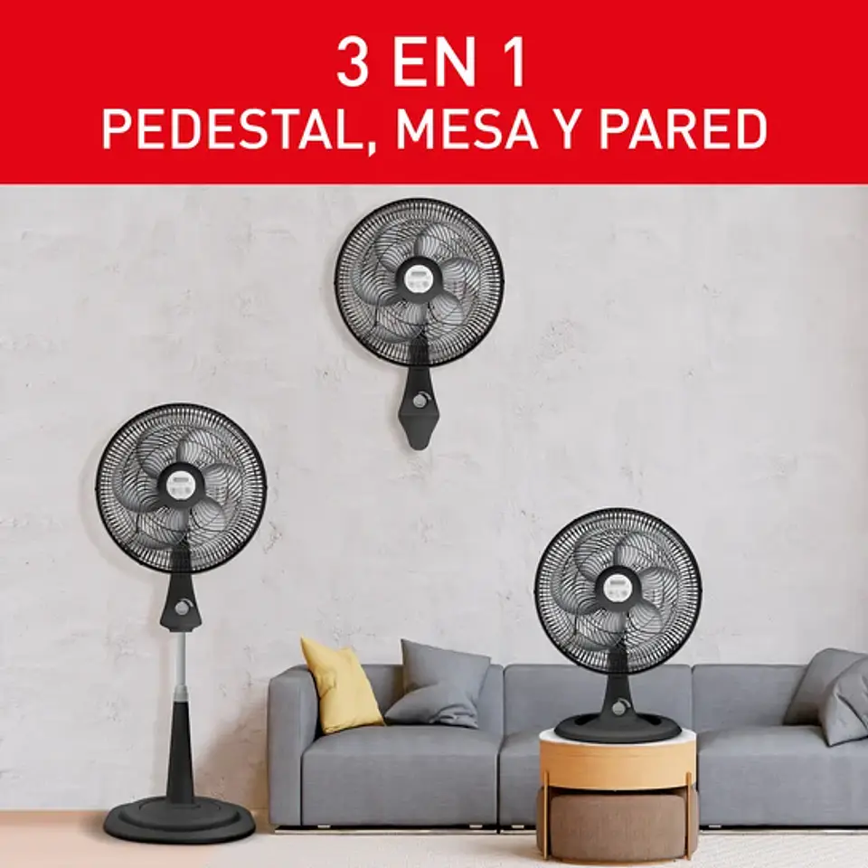 Ventilador Samurai Turbo Silence Maxx 3 en 1, 3 Velocidades, Negro 10