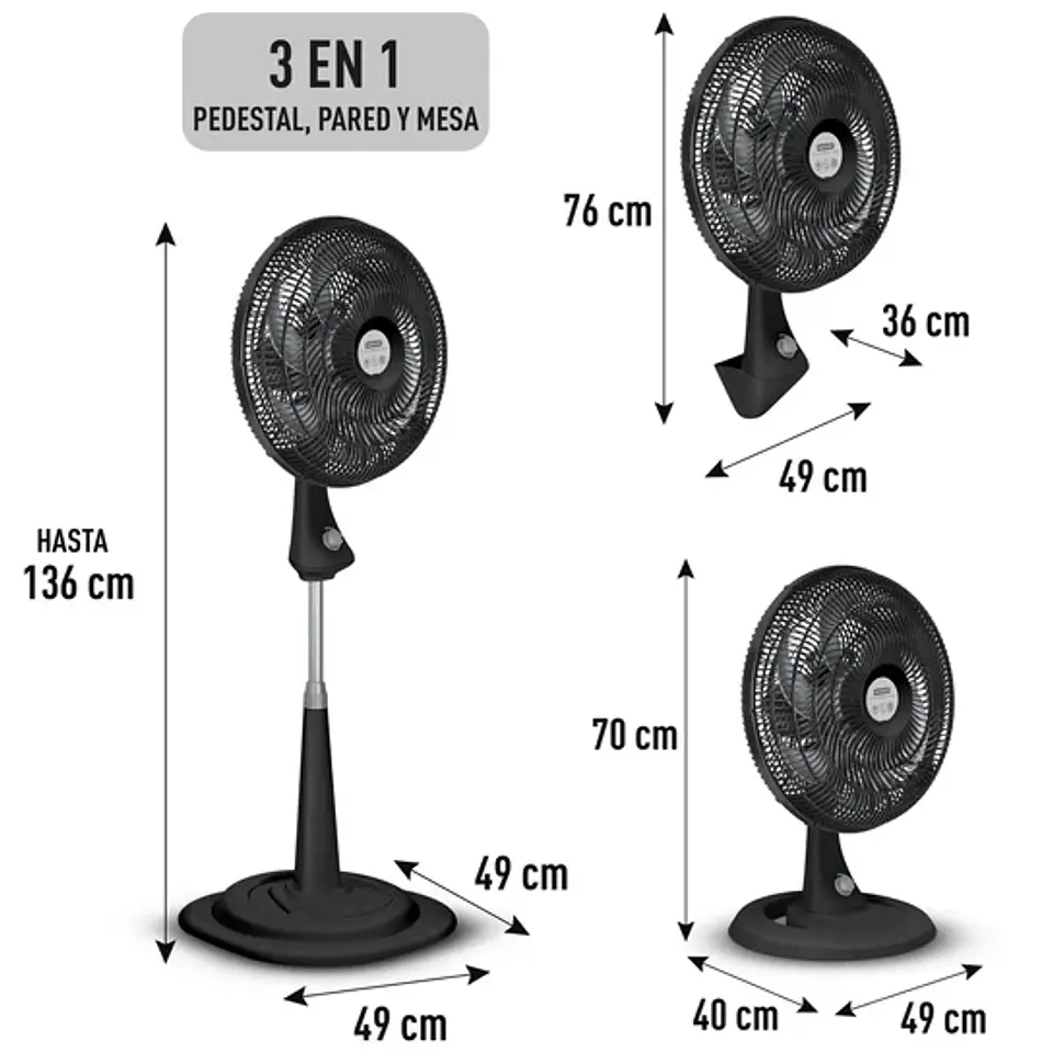 Ventilador Samurai Turbo Silence Maxx 3 en 1, 3 Velocidades, Negro 2