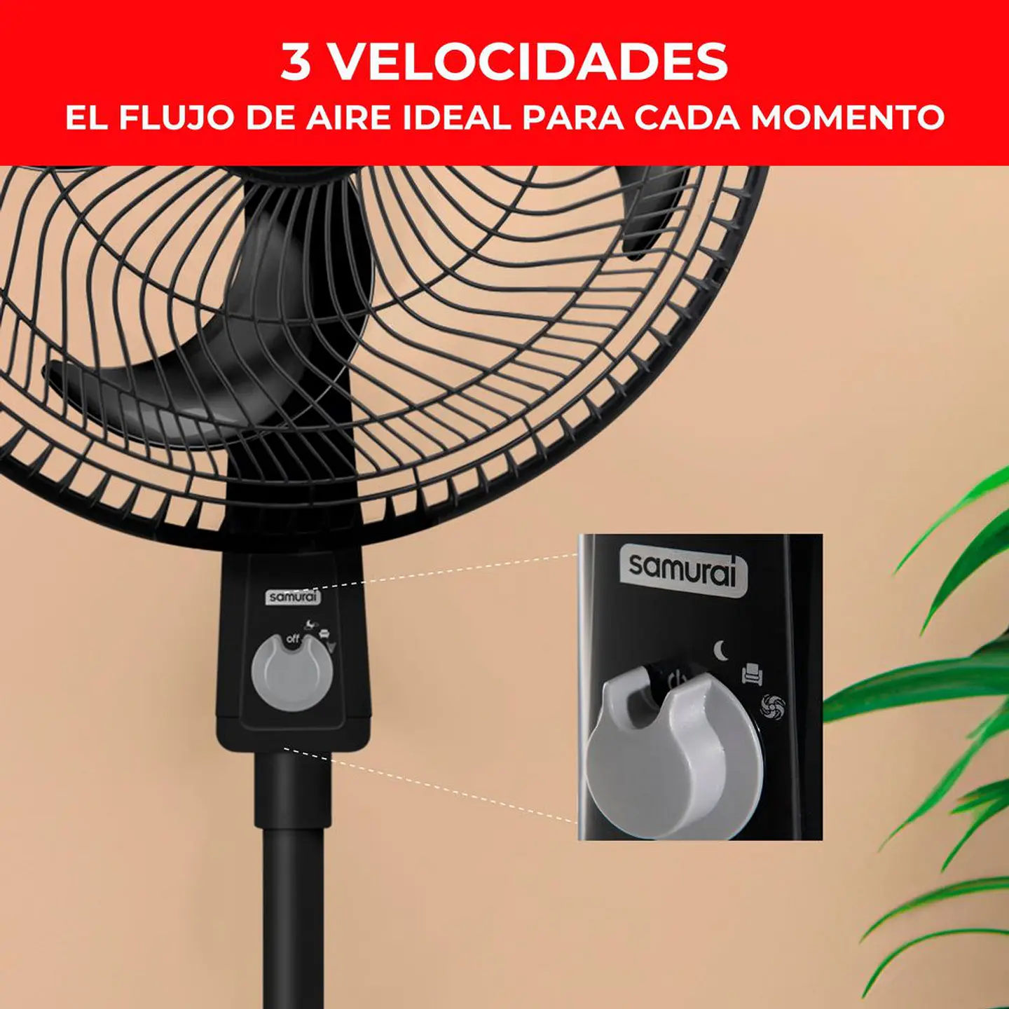 Ventilador De Piso SAMURAI Air Turbo Pedestal VE31A2I0 Negro 6