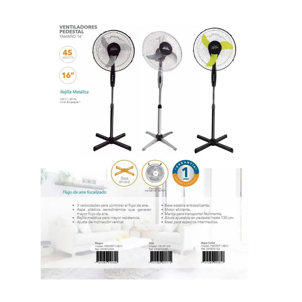 Ventilador Home Elements Pedestal 16 pulgadas 45 Watts Hecrsf 16Bin Negro 4