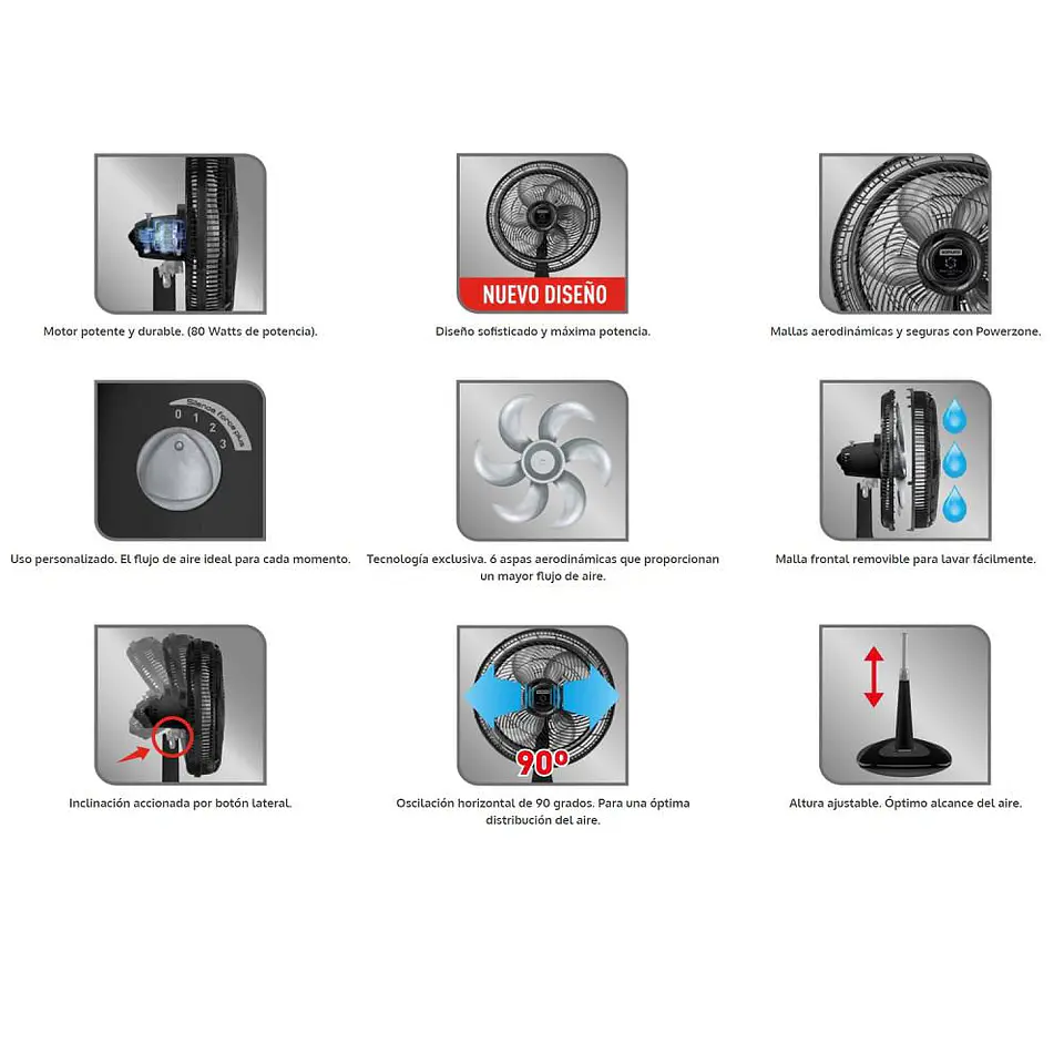 Ventilador Samurai Silence Force Plus 2 En 1 Negro 18 pulgadas 3