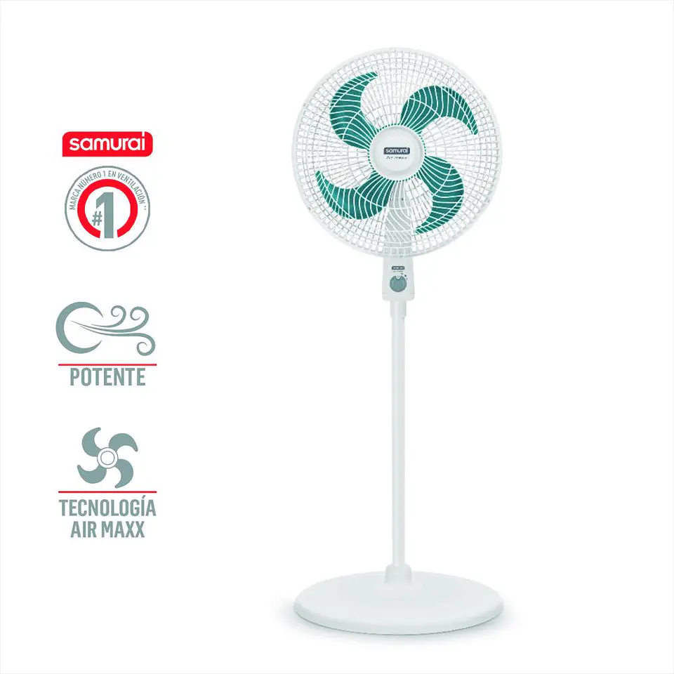 Ventilador Samurai Air Maxx Blanco Con Azul 3 Velocidades 4 Aspas 1