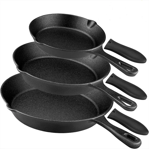 Sartenes Rincentd 3 Piezas Hierro Fundido Negro Asas Resistentes 15, 20, 25 Cm Freír, Saltear, Horno