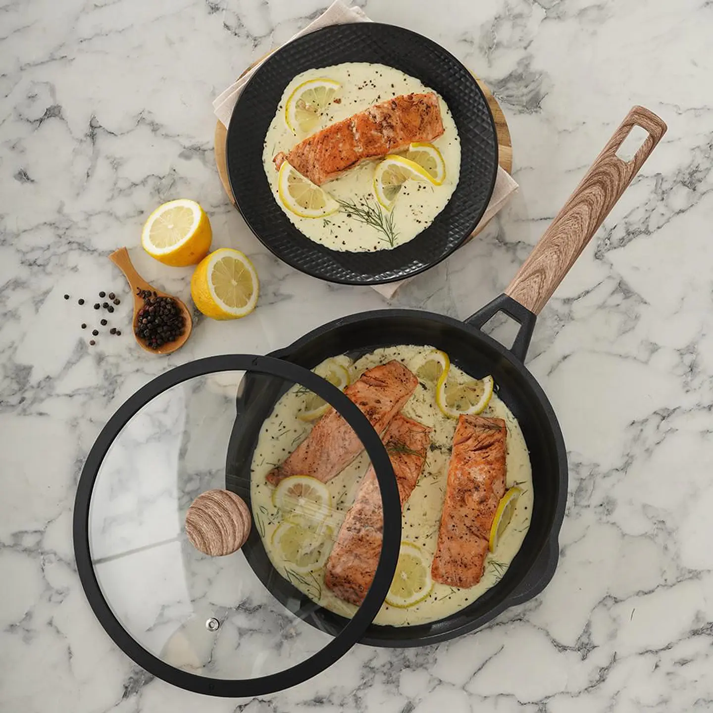 Sarten 24 cm UNIVERSAL Aluminio Tapa de Vidrio Rustik Black 1 Pieza Negro 5