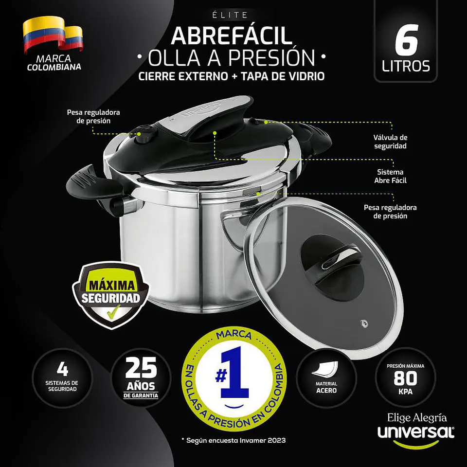 Olla Presion Abre Facilt.Vid6L UNIVERSAL L37560 3