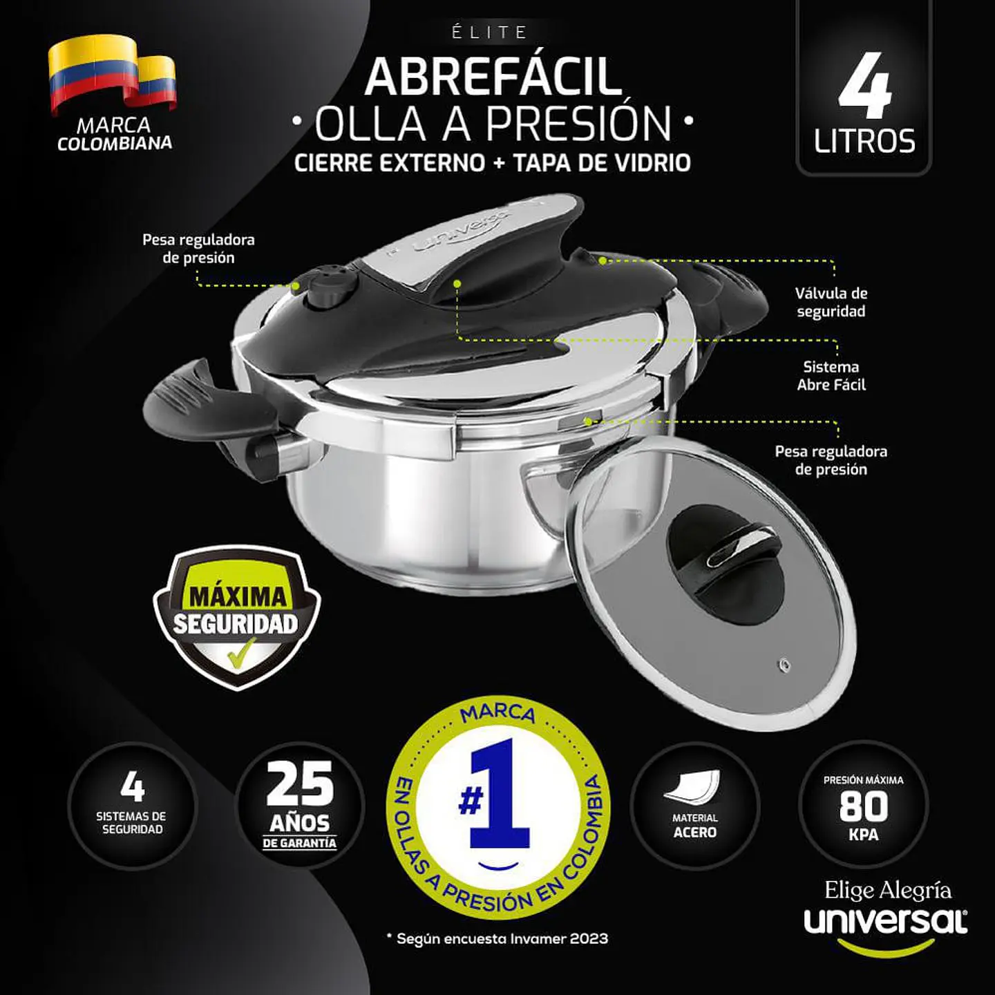 Olla Presion Abre Facilt.Vid4L UNIVERSAL L37570 5
