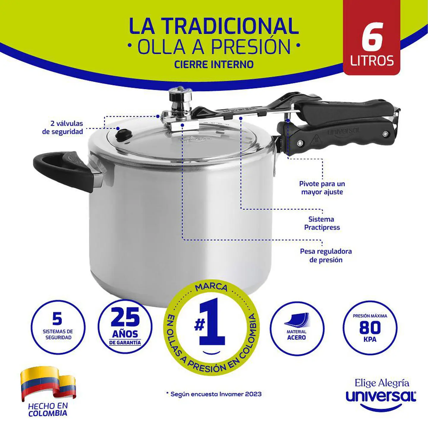 Olla Presion Pitadora 6L UNIVERSAL L27630 6