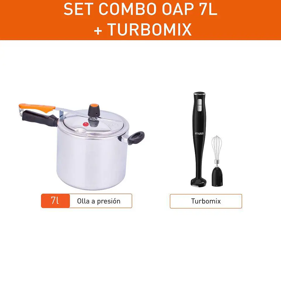 Combo Olla a Presión 7L IMUSA 7 Litros SecuryPlus 7L + Turbomix IMUSA 2