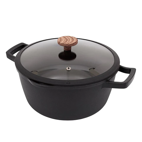 Olla 24 CM UNIVERSAL Aluminio Tapa de Vidrio Rustik Black 1 Pieza Negro