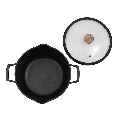 Olla 24 CM UNIVERSAL Aluminio Tapa de Vidrio Rustik Black 1 Pieza Negro