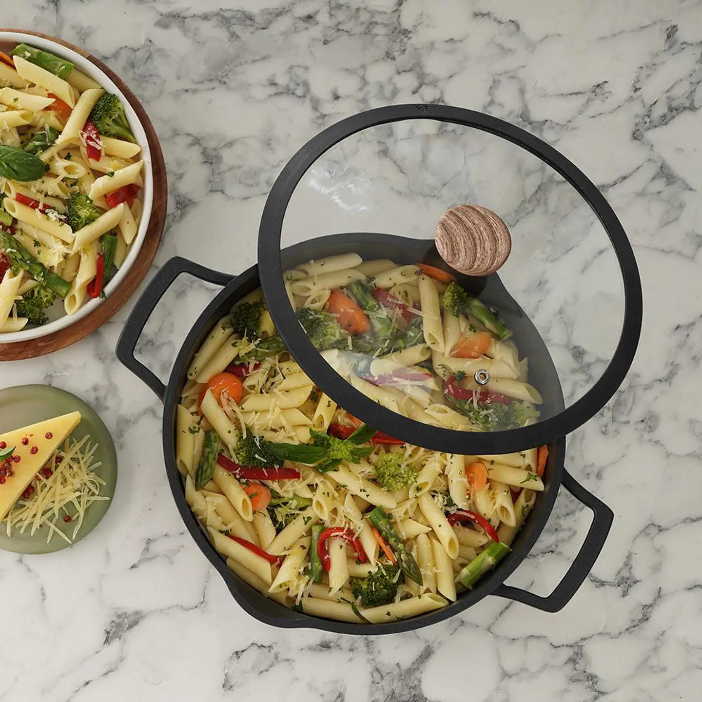 Olla 24 CM UNIVERSAL Aluminio Tapa de Vidrio Rustik Black 1 Pieza Negro 5