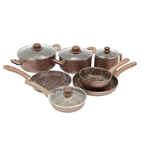 Juego De Ollas Universal 11 Piezas Ambar Teflon Tapa Vidrio