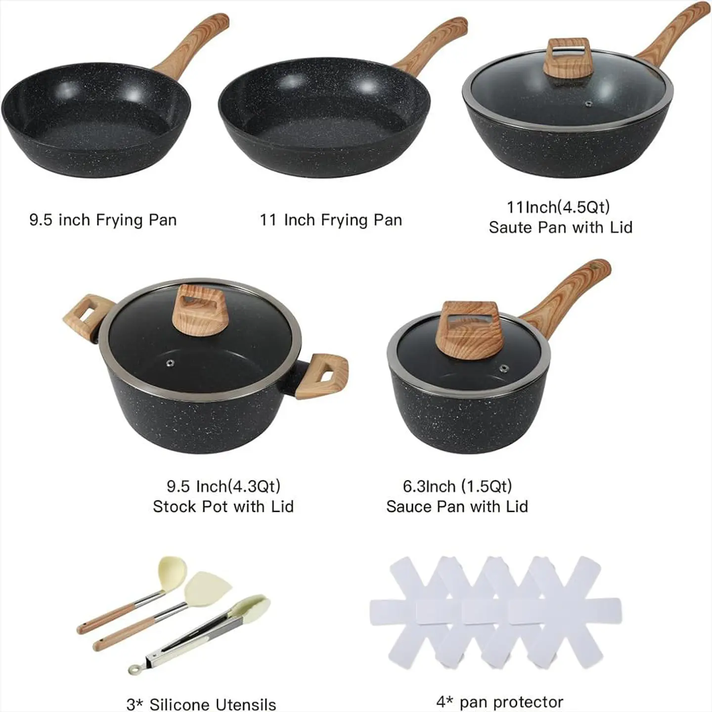 Juego De Utensilios De Cocina De Cerámica 15Pcs Ollas Y Sartenes Antiadherentes (Negro15) 3