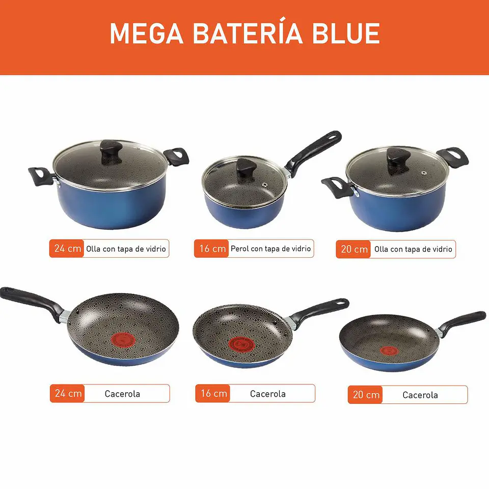 Juego de ollas / Batería de cocina IMUSA Aluminio Antiadherente 9 Piezas Blue 9 Blue 3