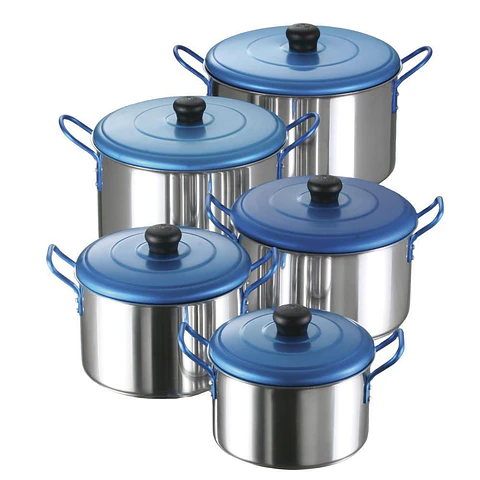 Juego De 5 Ollas Imusa Aluminio Tapa Azul De 16 A 24 Cms