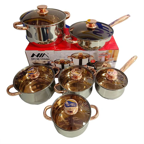 Juego Ollas Batería Cocina Nia 12 Piezas Acero Inoxidable