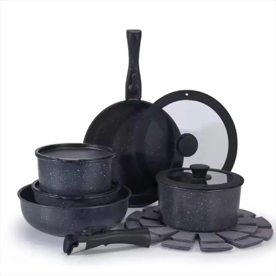 Juego De Ollas Y Sarten En Granito X 17 Piezas Antiadherente Beige 2