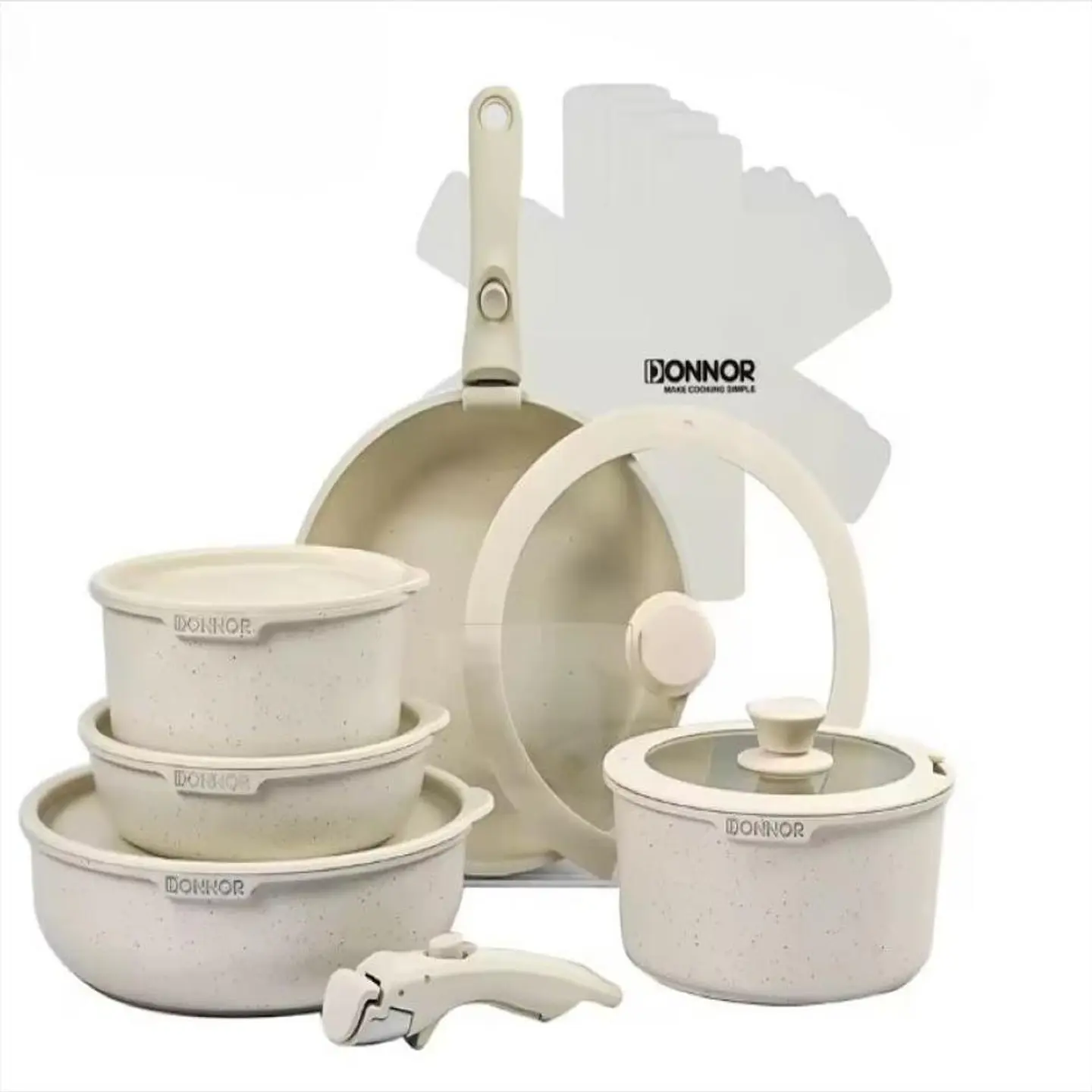 Juego De Ollas Y Sarten En Granito X 17 Piezas Antiadherente Beige 1