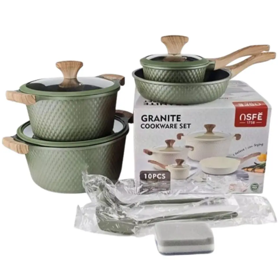 Juego De Ollas En Granito Ceramica X 10 Piezas Antiadherente Verde 1