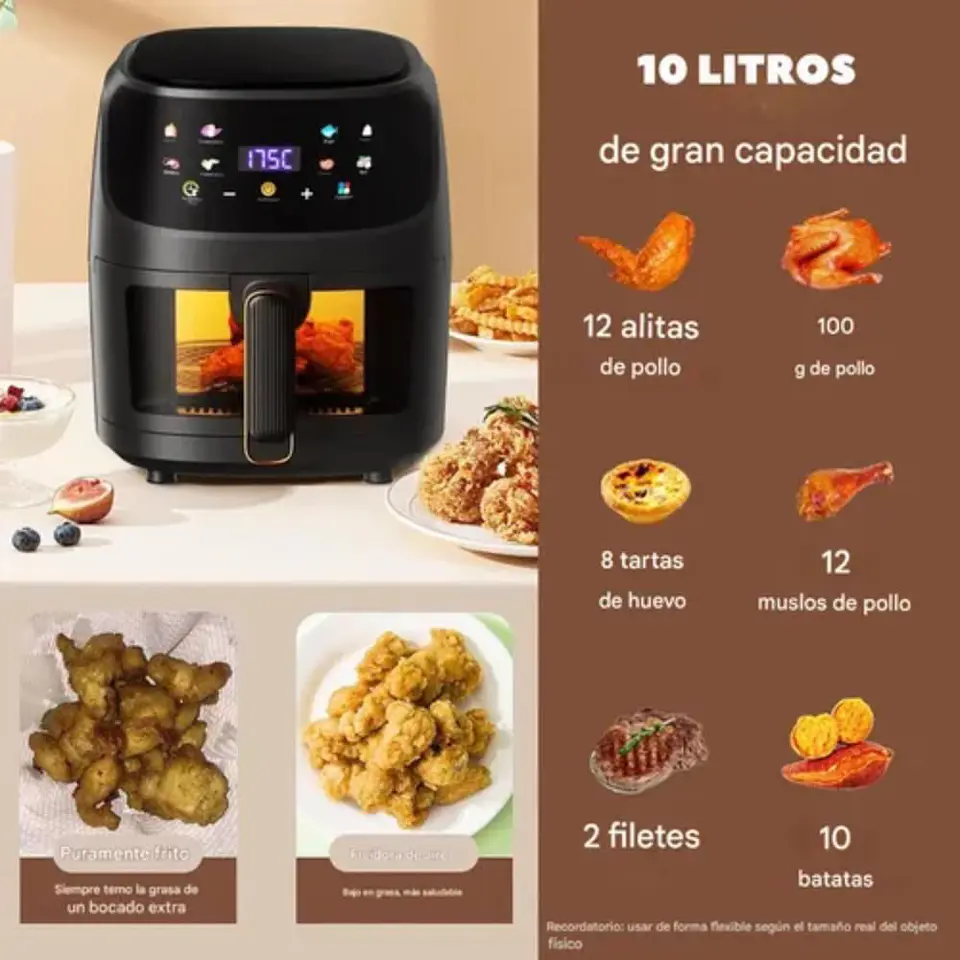Freidora Digital Olla Aire Caliente Sin Aceite Air Fryer 10 Litros 5