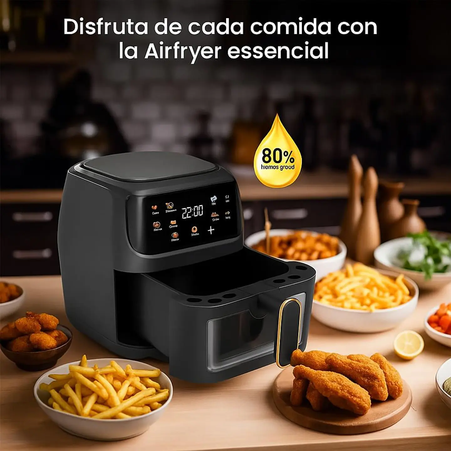 Freidora De Aire 12 Litros Xhome 2400W Pantalla Táctil Digital 5