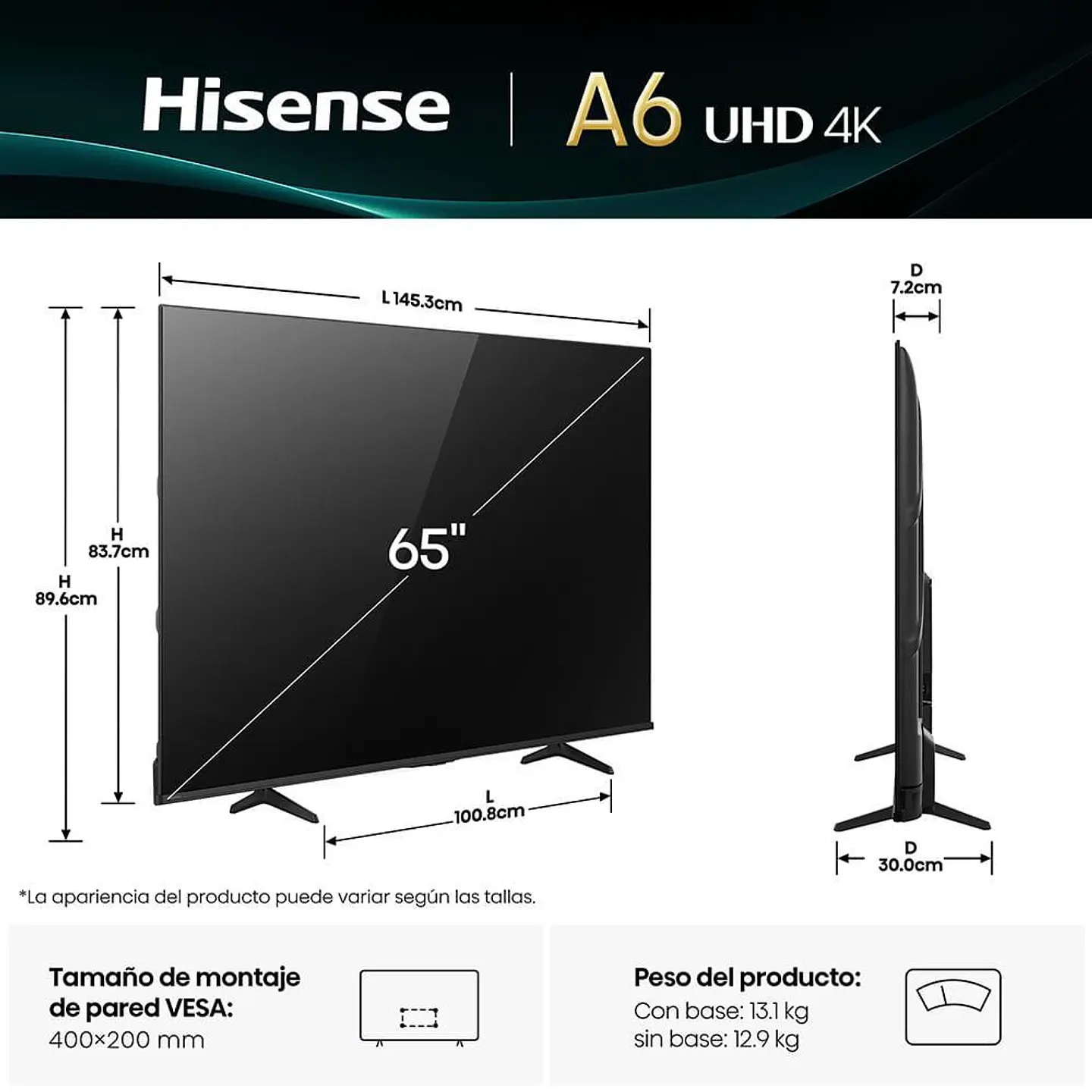 Televisor HISENSE 65 pulgadas LED Uhd4K Smart TV 65A6NV 2